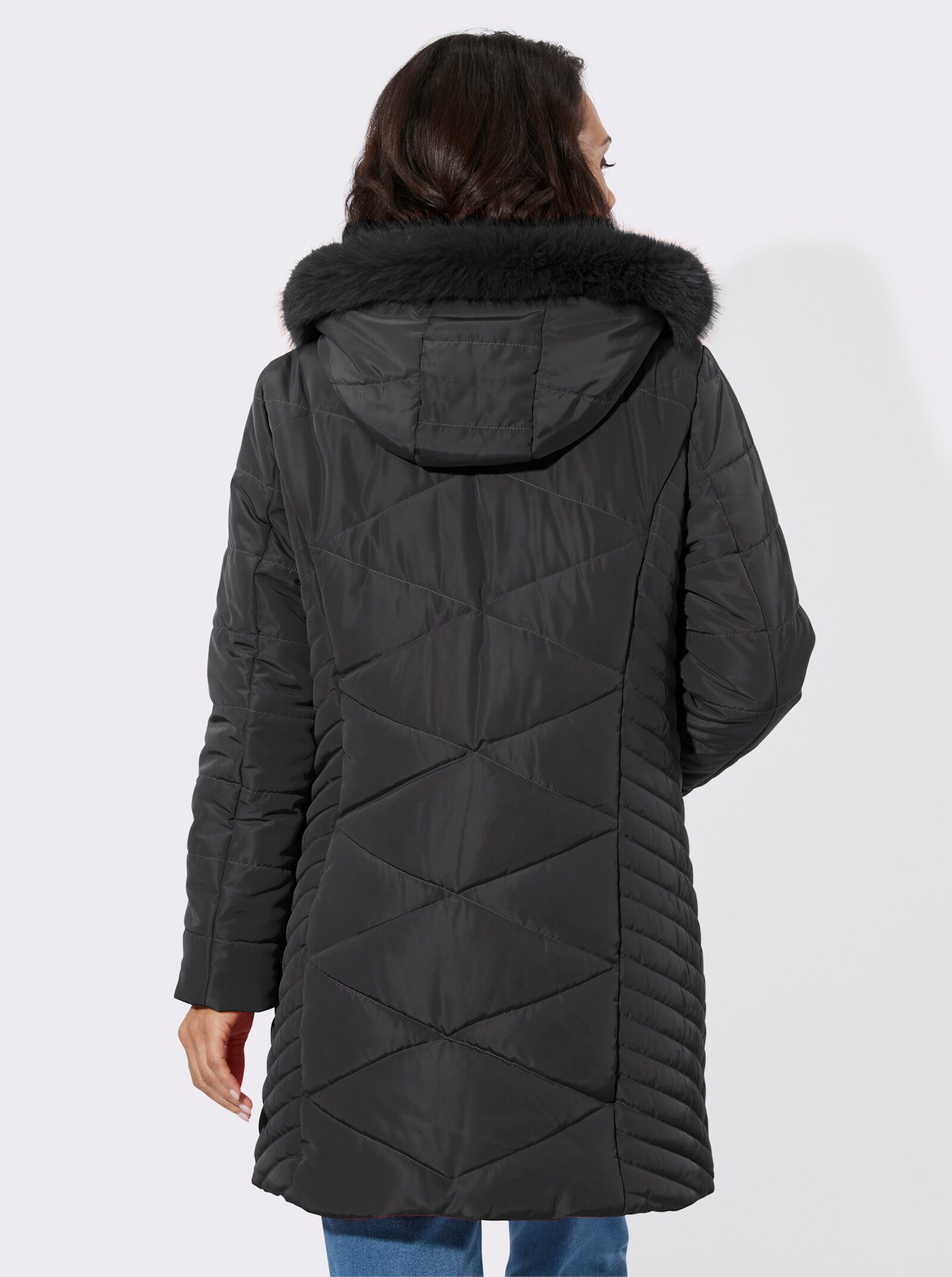 Longjacke mit abnehmbarer Kapuze - schwarz