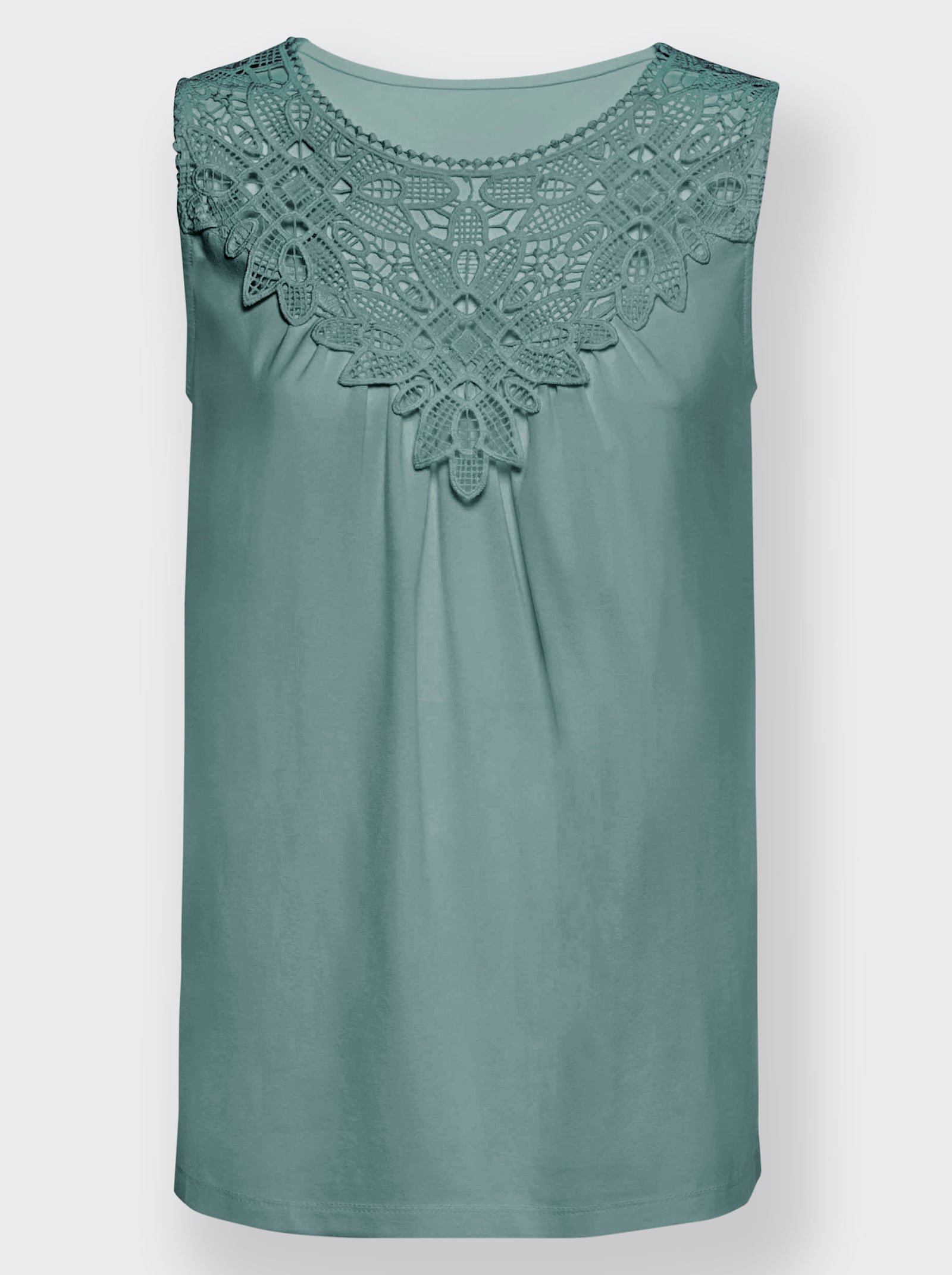 Shirttop mit Spitze am Ausschnitt - jade