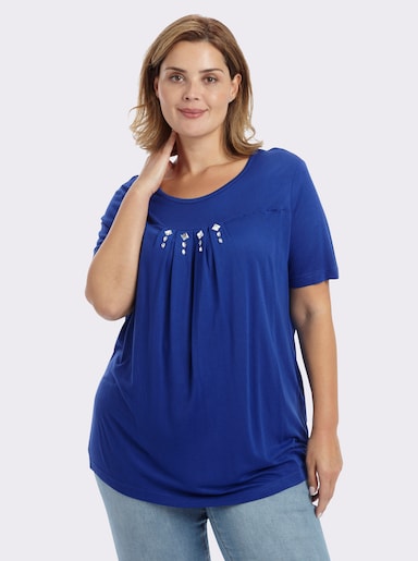 Kurzarmshirt mit Ziersteinchen, reine Viskose - royalblau