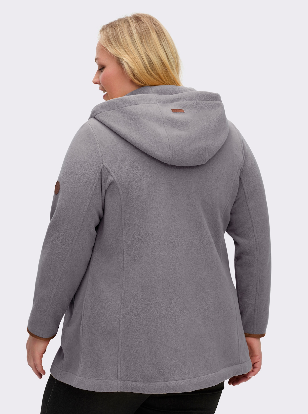 Kapuzenfleecejacke mit verdecktem Reißverschluss - steingrau-meliert