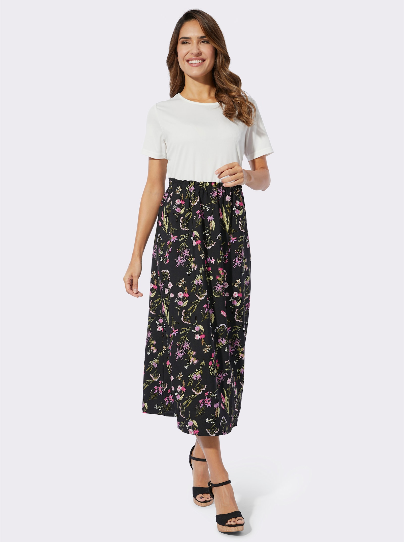 Sommerkleid 2-in-1-Look - ecru-schwarz-bedruckt