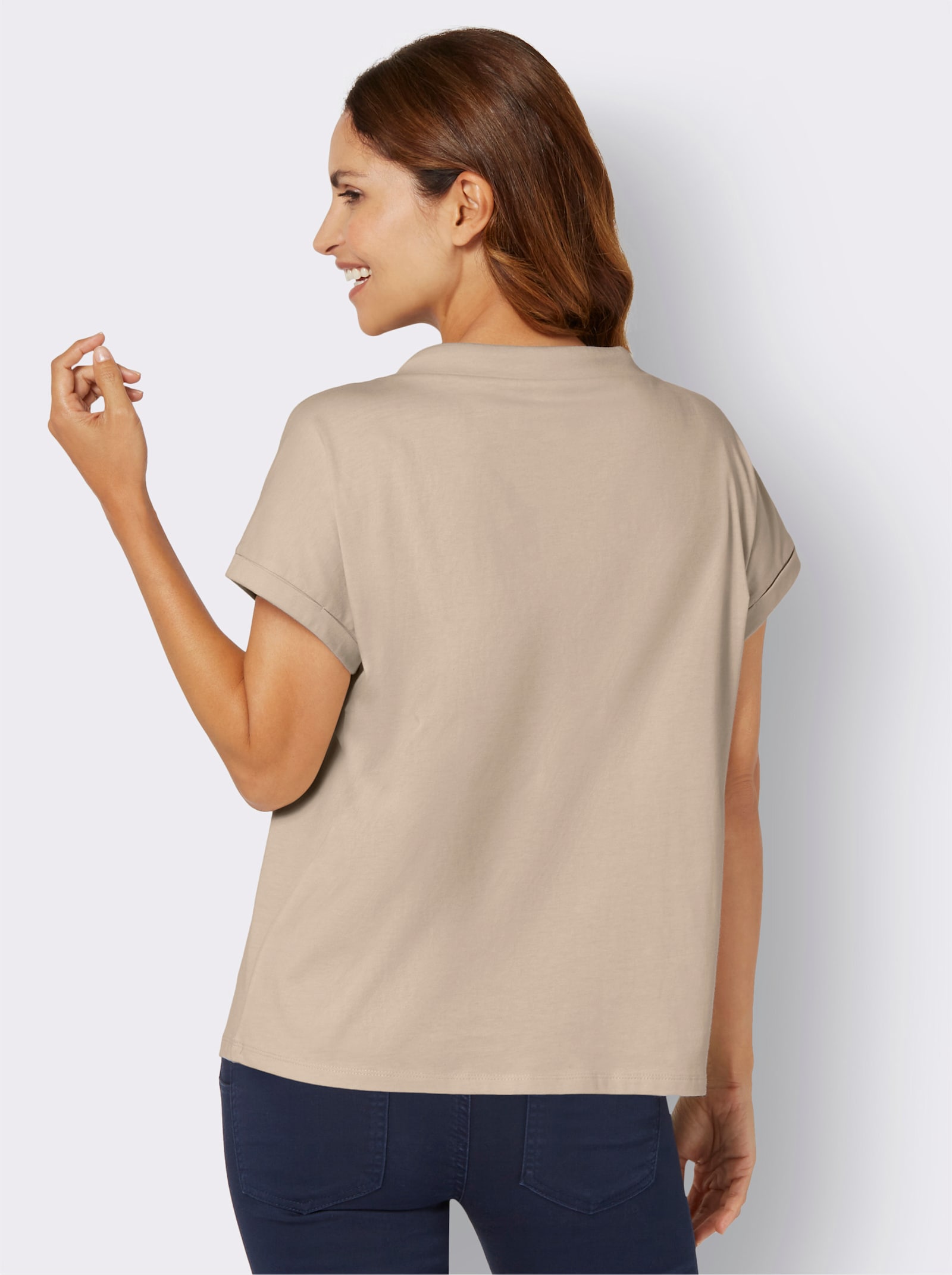 Kurzarmshirt aus reiner Baumwolle - sand-bedruckt