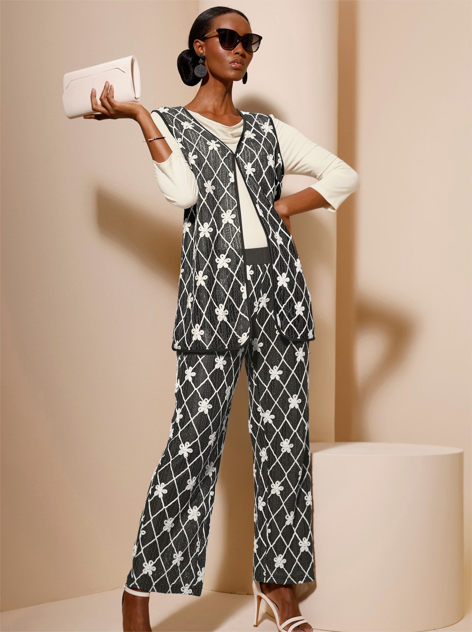 Marlene-Hose in Bändchengarn-Optik - graphit-champagner