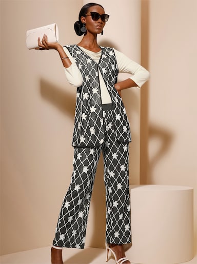 Longweste mit Rauten-Applikation - graphit-champagner