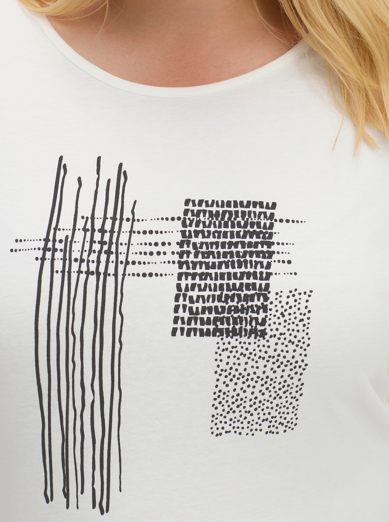 3/4-Arm-Shirt mit grafischem Druck - ecru-schwarz