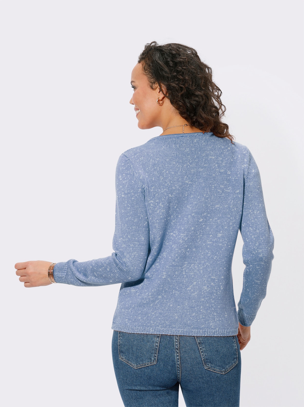 Pullover met V-hals - bleu/ecru gemêleerd
