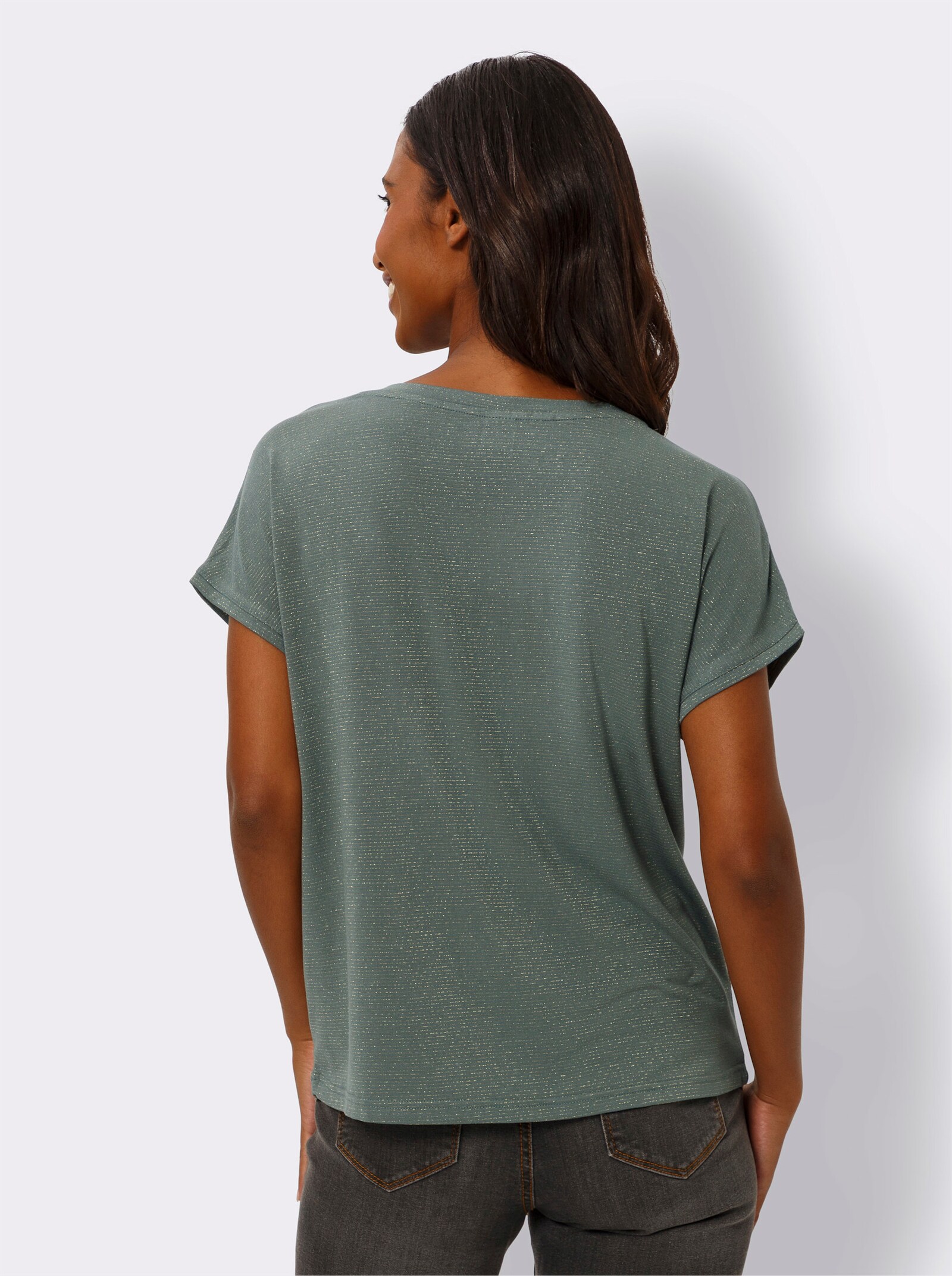 heine T-shirt à encolure ronde avec fil brillant - kaki-couleur or à rayures fines