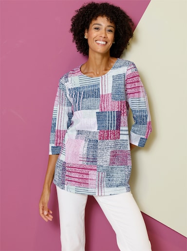 Longshirt in leicht ausgestellter Form - kalkmint-dunkelblau-bedruckt
