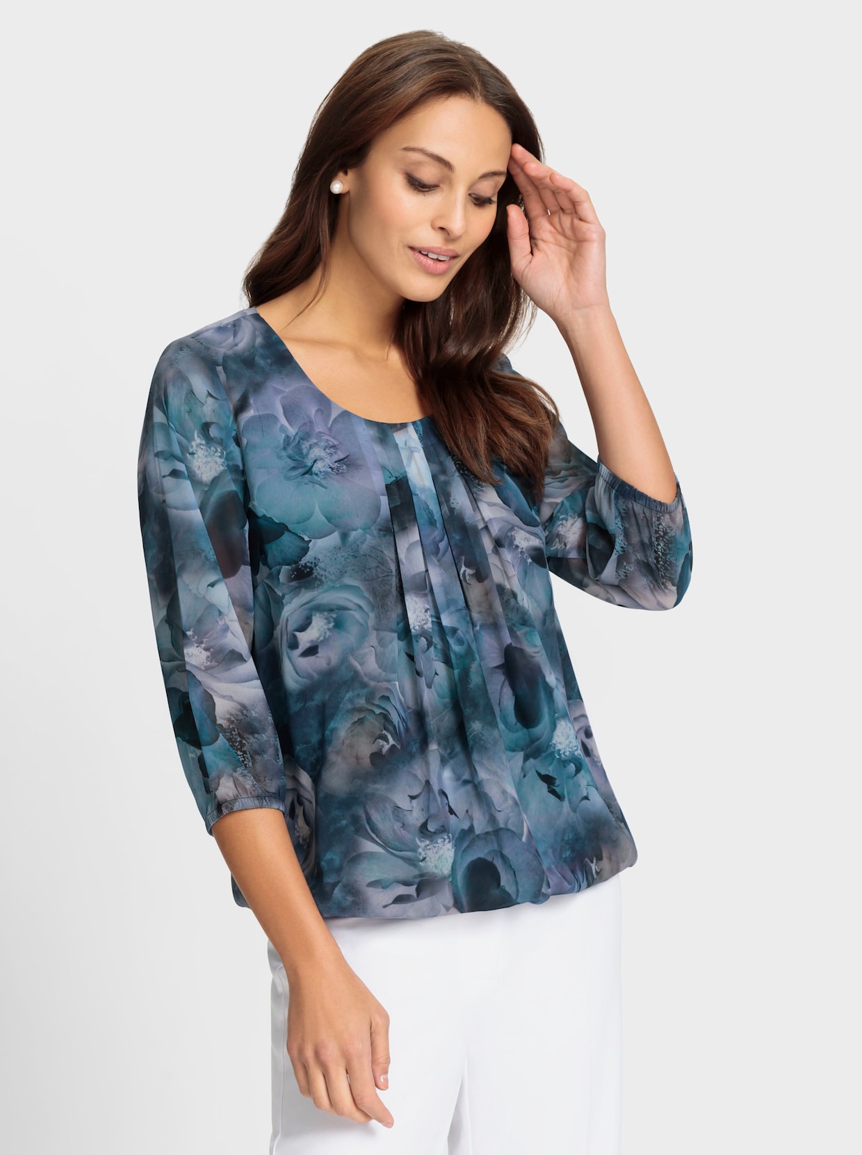 Georgetteblouse - marine geprint