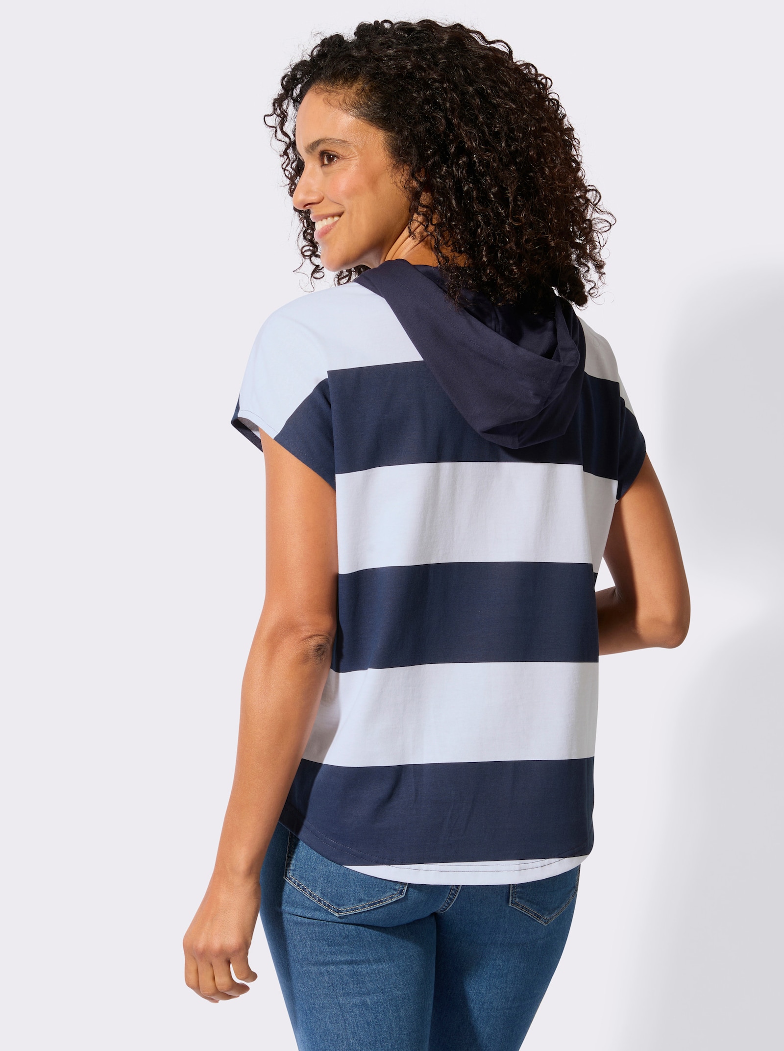 Kapuzenshirt mit überschnittenen Schultern - marine-weiß-gemustert