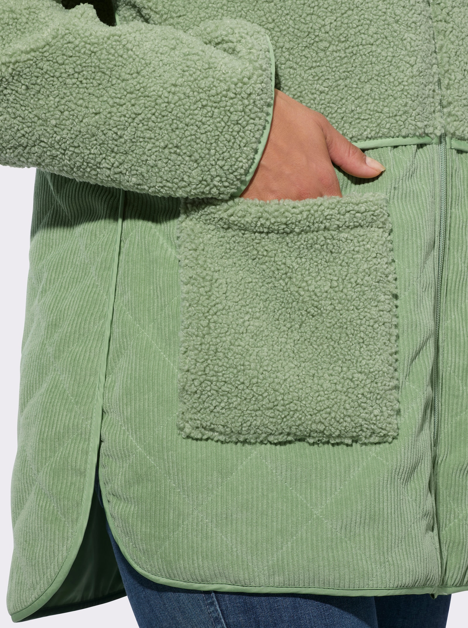  2-in-1-Jacke aus Teddyfleece und Cord - eucalyptus