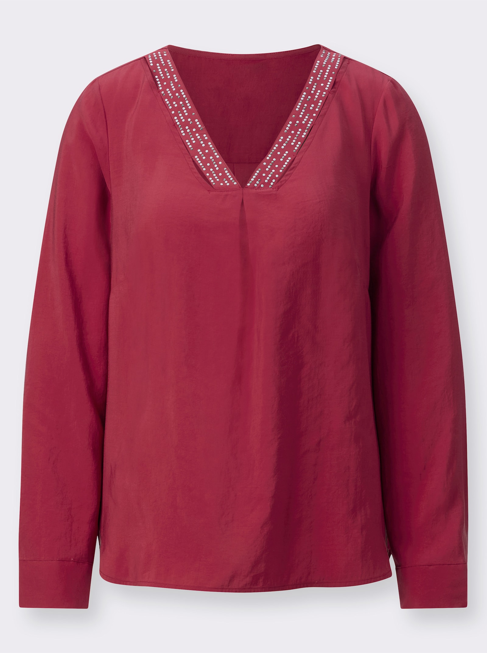 Langarmbluse in matt-glänzender Modal-Qualität - kirsche