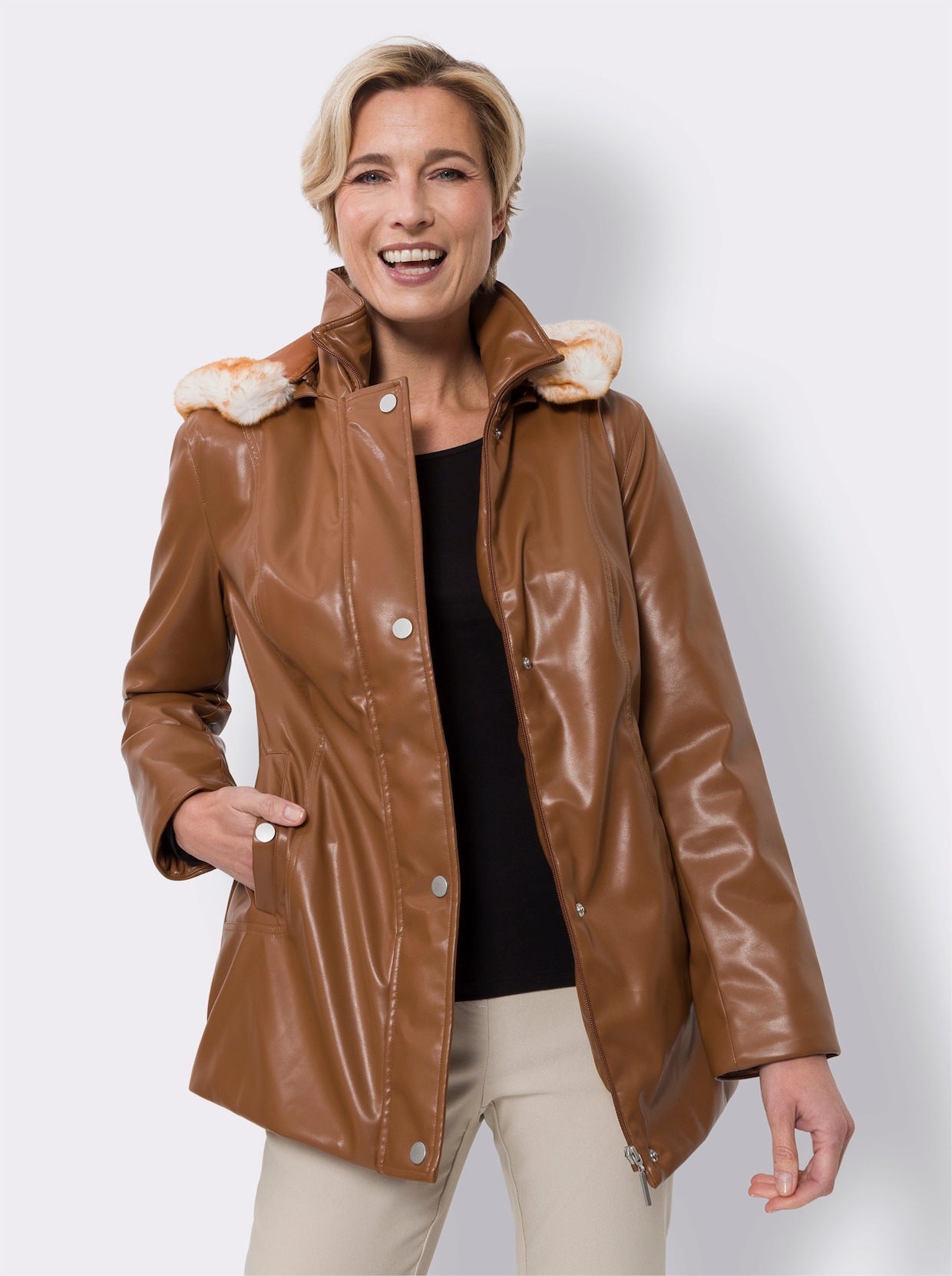Jacka i skinnimitation - cognac