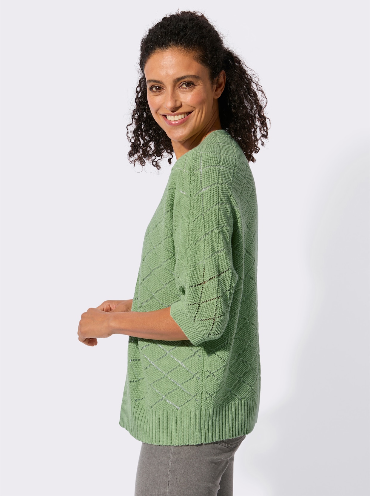 Ajourstrickjacke - eucalyptus