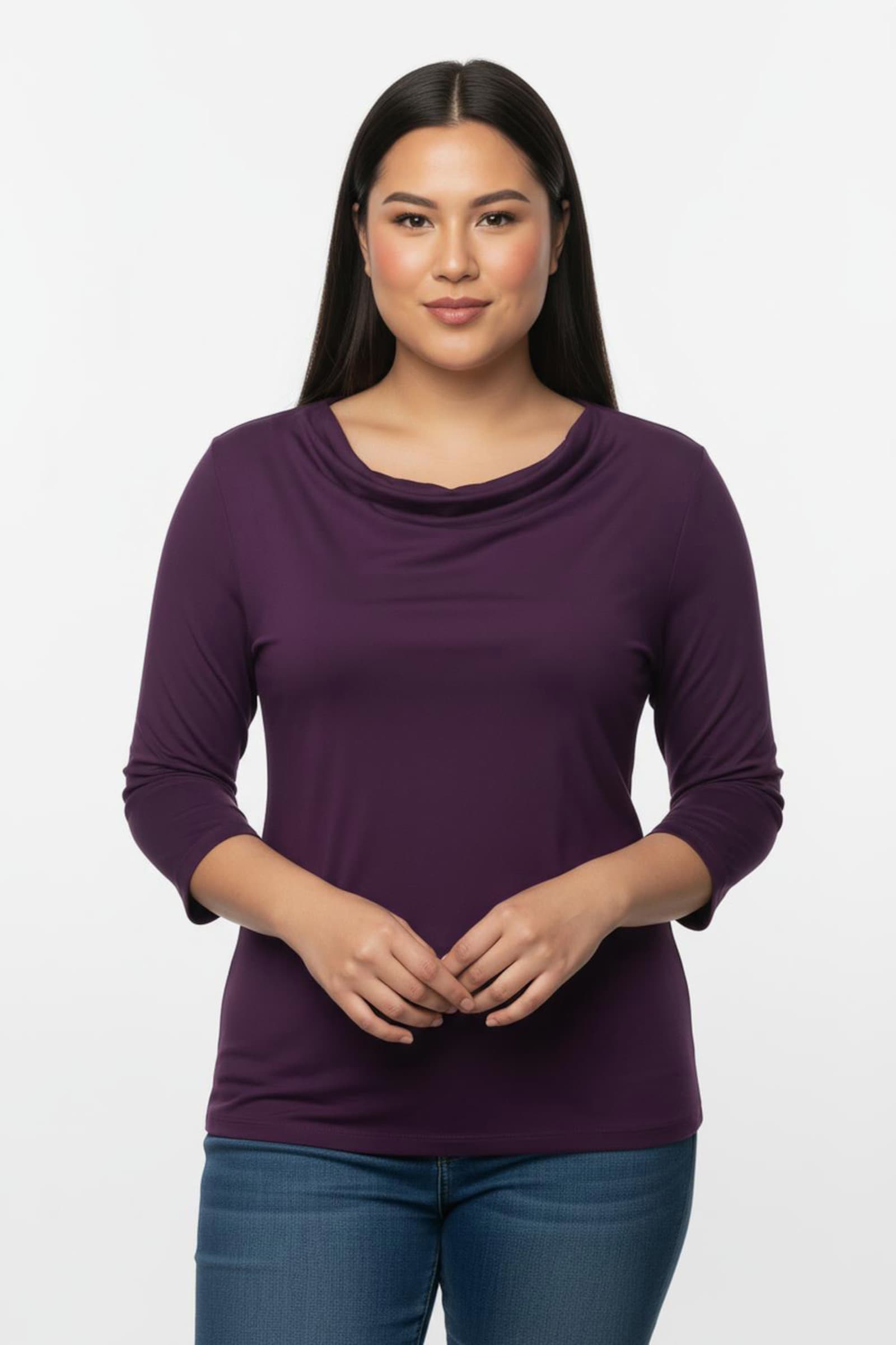 Wasserfallshirt mit 3/4-langen Ärmeln - beere