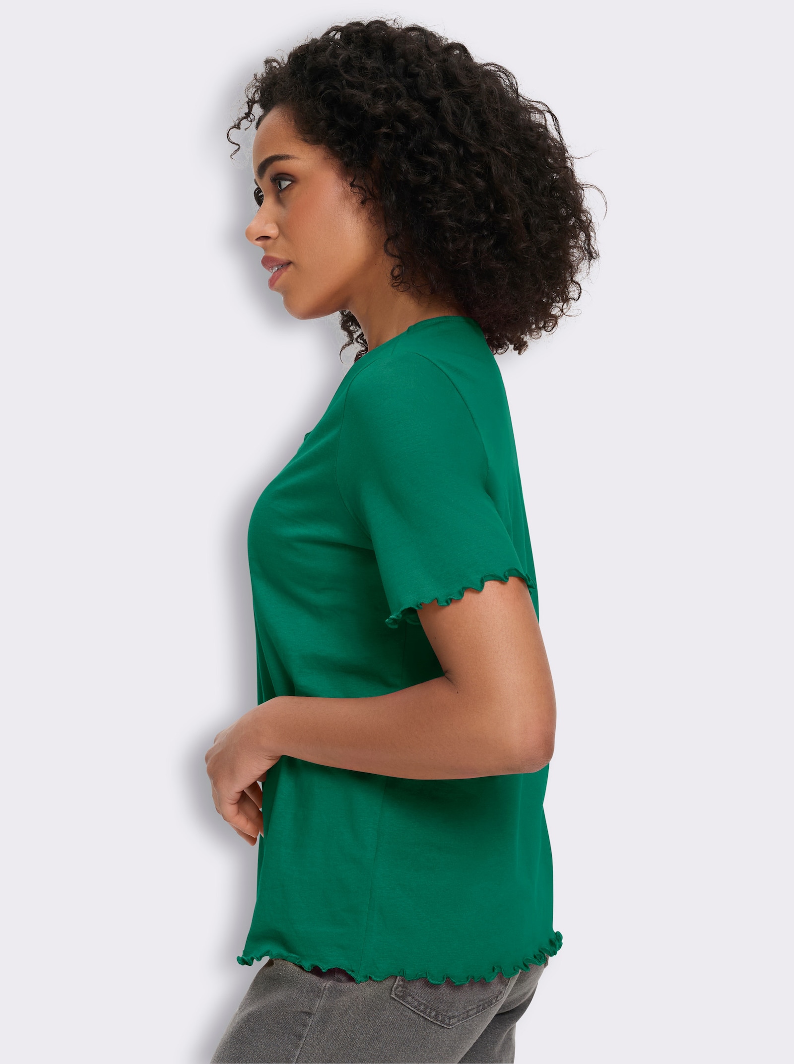 2-in-1-Shirt mit gewellten Abschlüssen - grün-weiß
