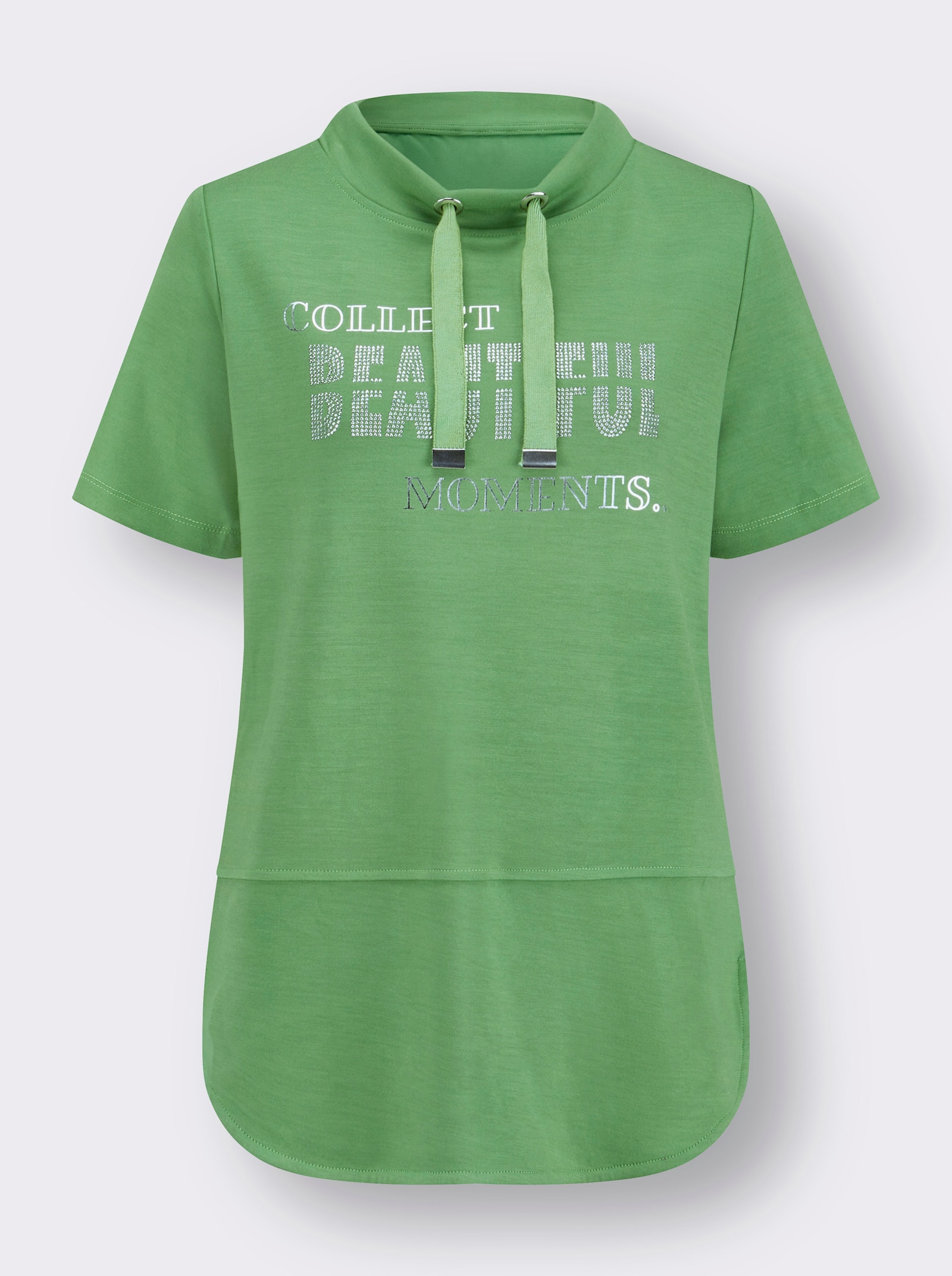 Stehkragenshirt mit Glitzersteinchen - apfel