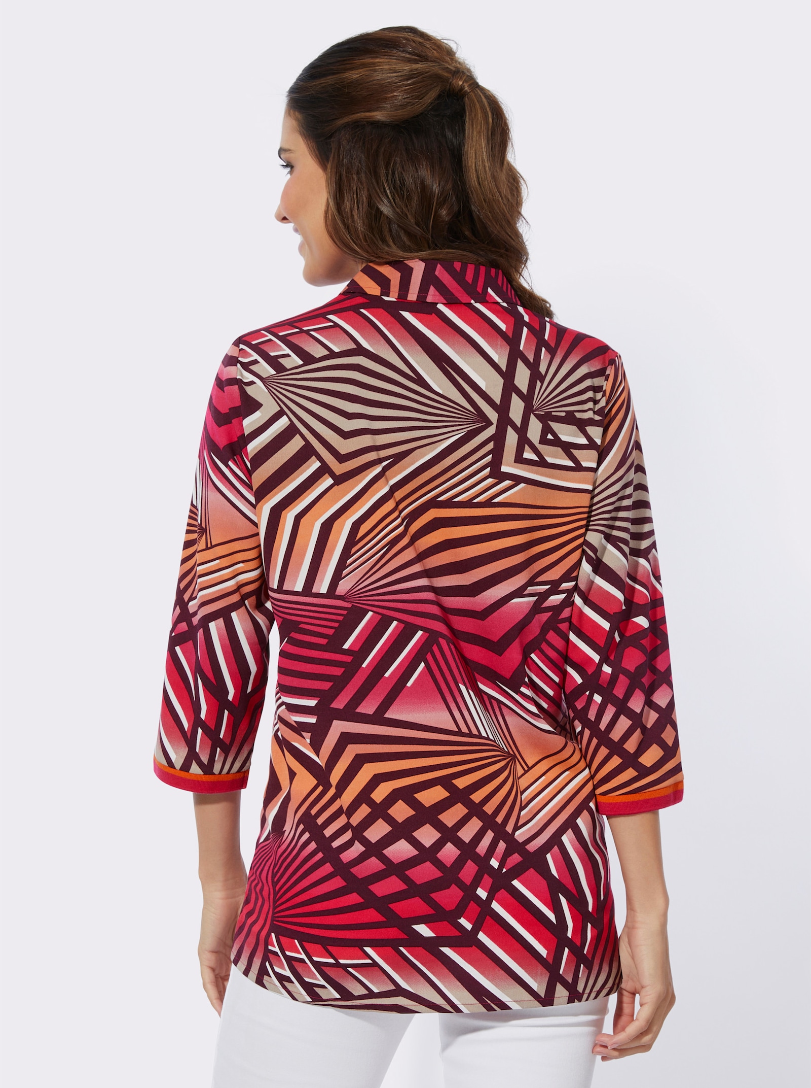 Longbluse mit Grafikmuster - pink-papaya-bedruckt