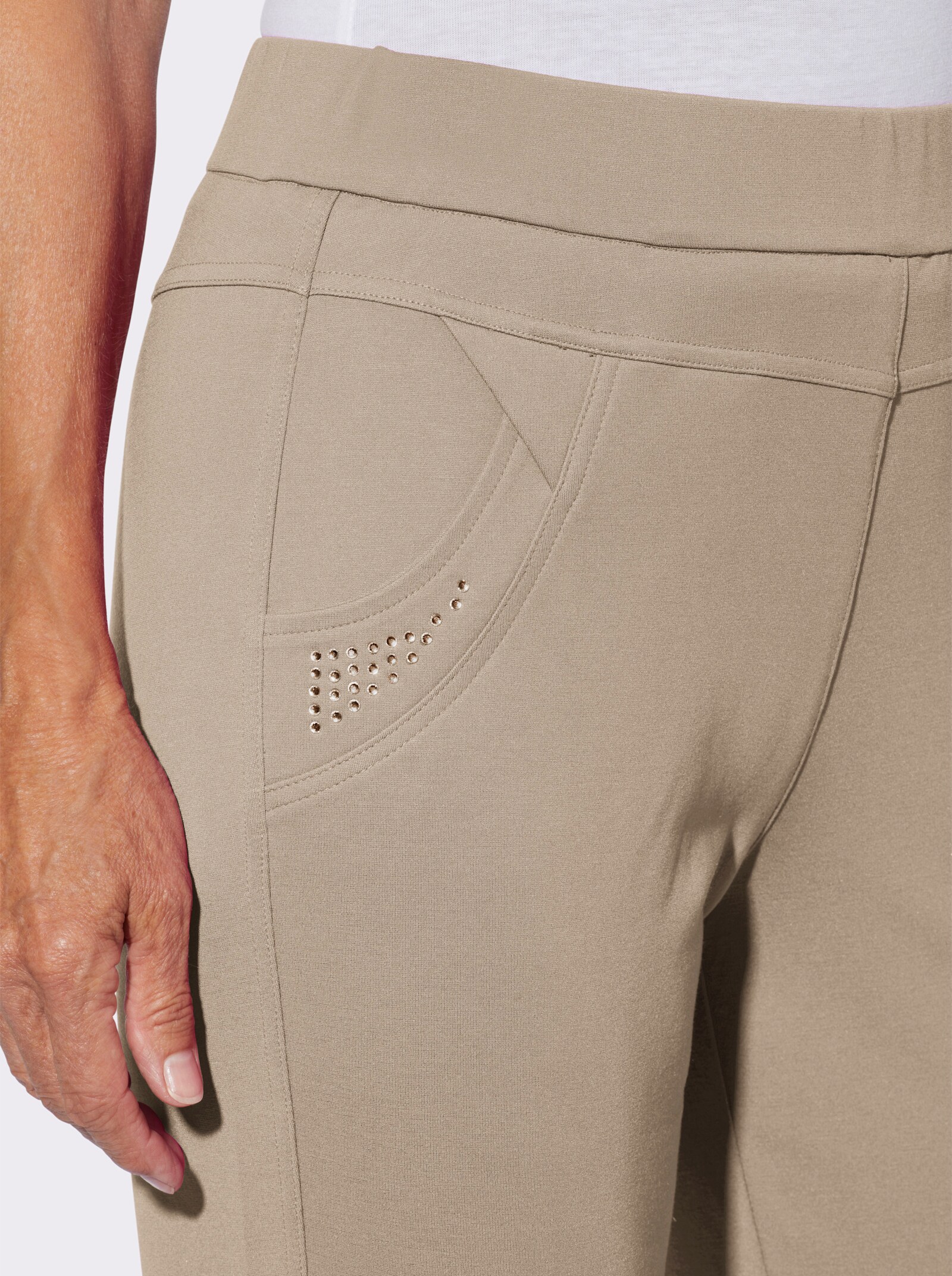 Schlupfhose mit Glitzersteinchen-Deko - beige