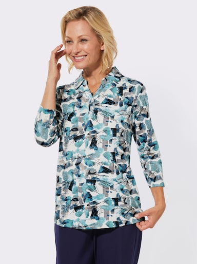 Poloshirt mit 3/4-Ärmeln - kalkmint-sesam-bedruckt