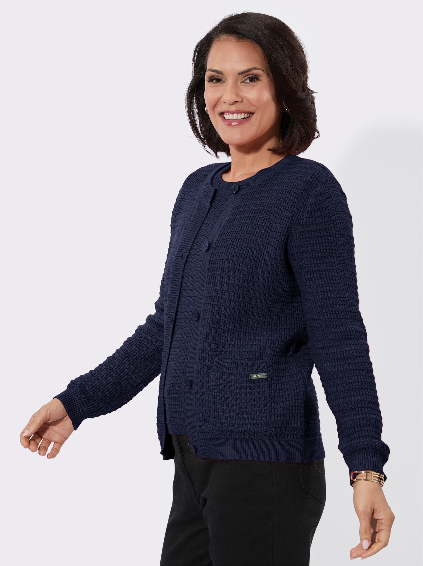 Twin-Set mit gerippten Abschlüssen - marine