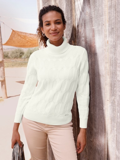 Rollkragenpullover mit Strickmuster - ecru