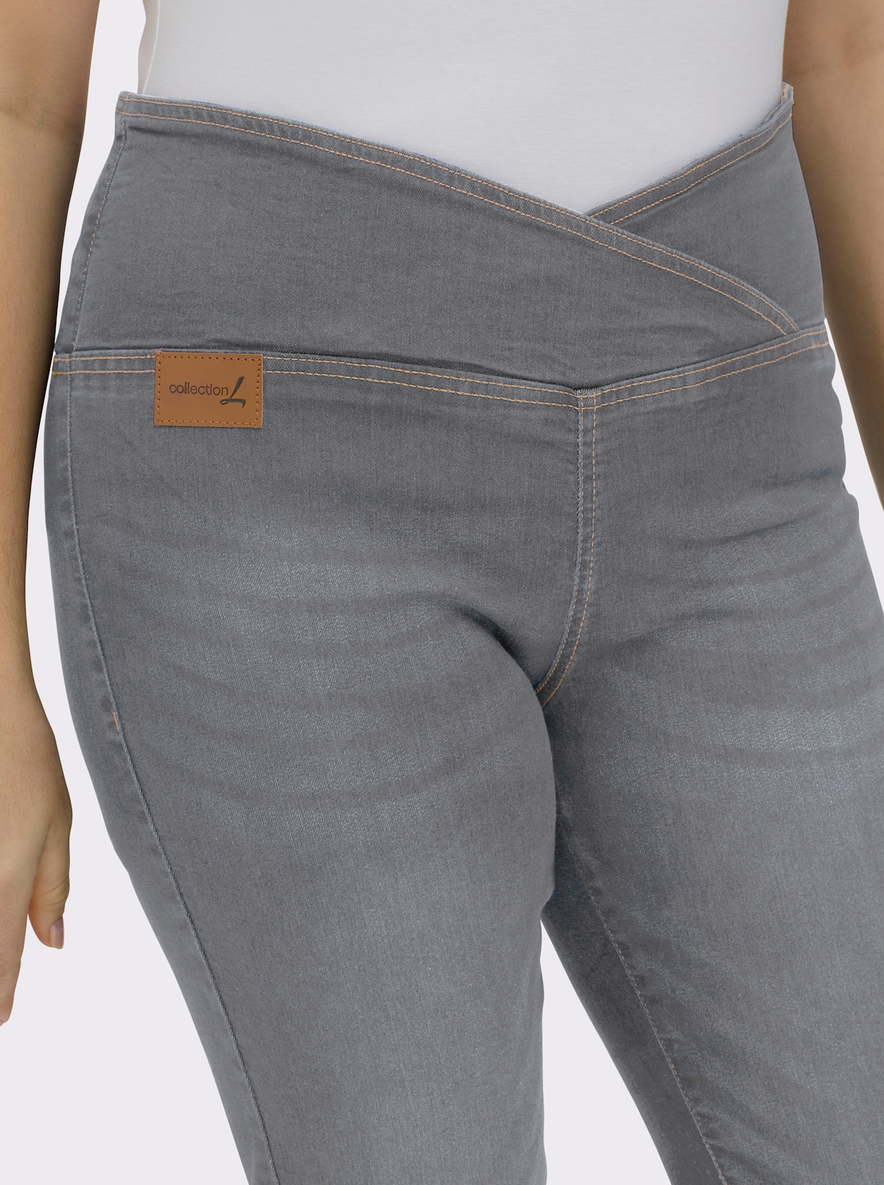 Stretch-Jeans mit überlappendem Bund - light grey-denim