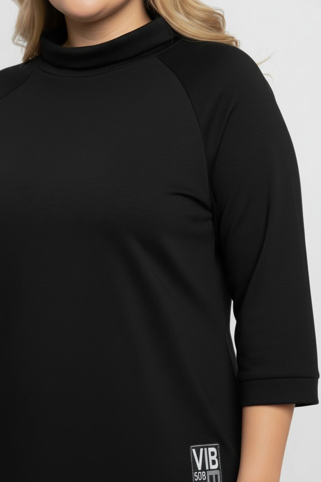 3/4-Arm-Shirt mit halsfernem Rollkragen - schwarz