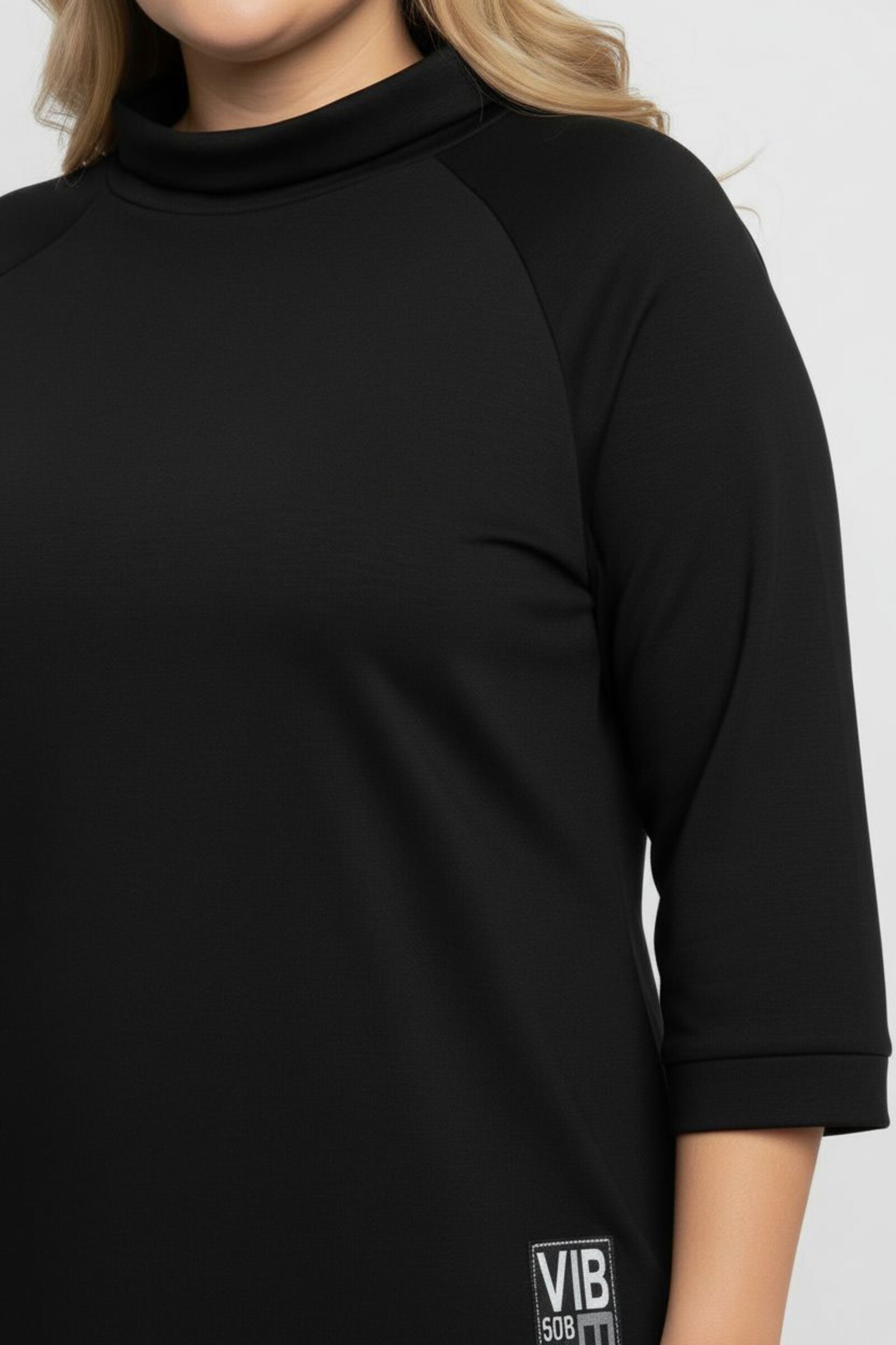 3/4-Arm-Shirt mit halsfernem Rollkragen - schwarz