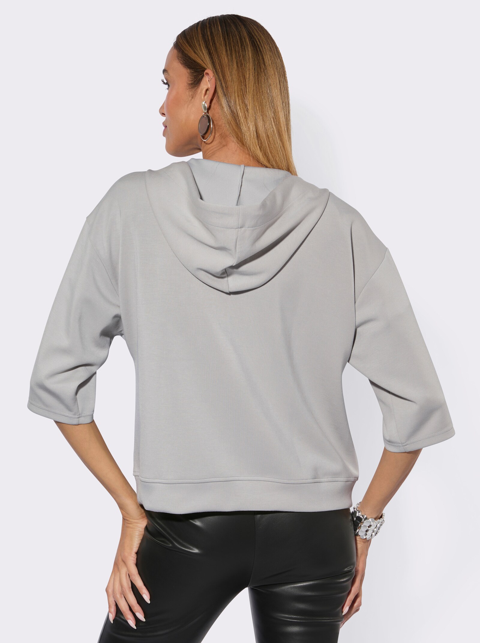 Sweatjacke mit Spitzen-Verzierung - hellgrau