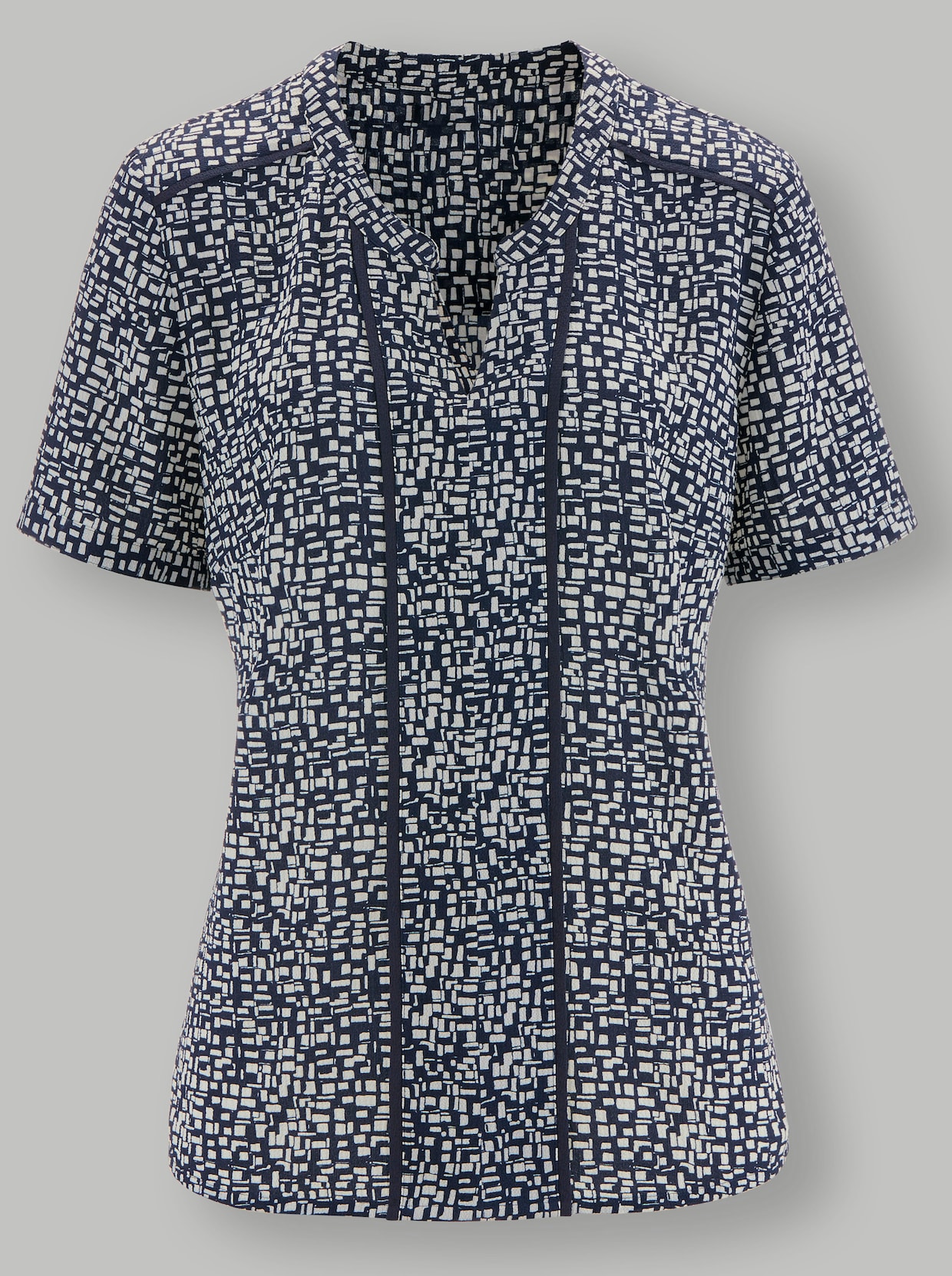 Blouse m. korte mouwen - marine/wit