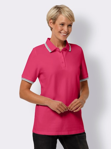 Poloshirt mit Kontrast-Streifen - fuchsia