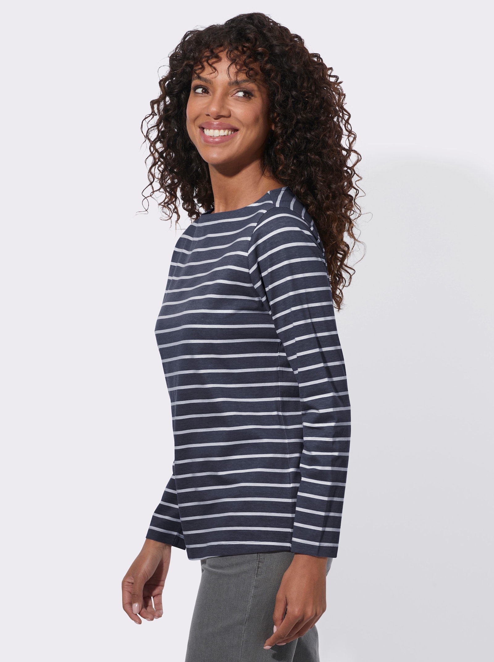 Ringelshirt mit U-Boot-Ausschnitt - marine-ecru-geringelt