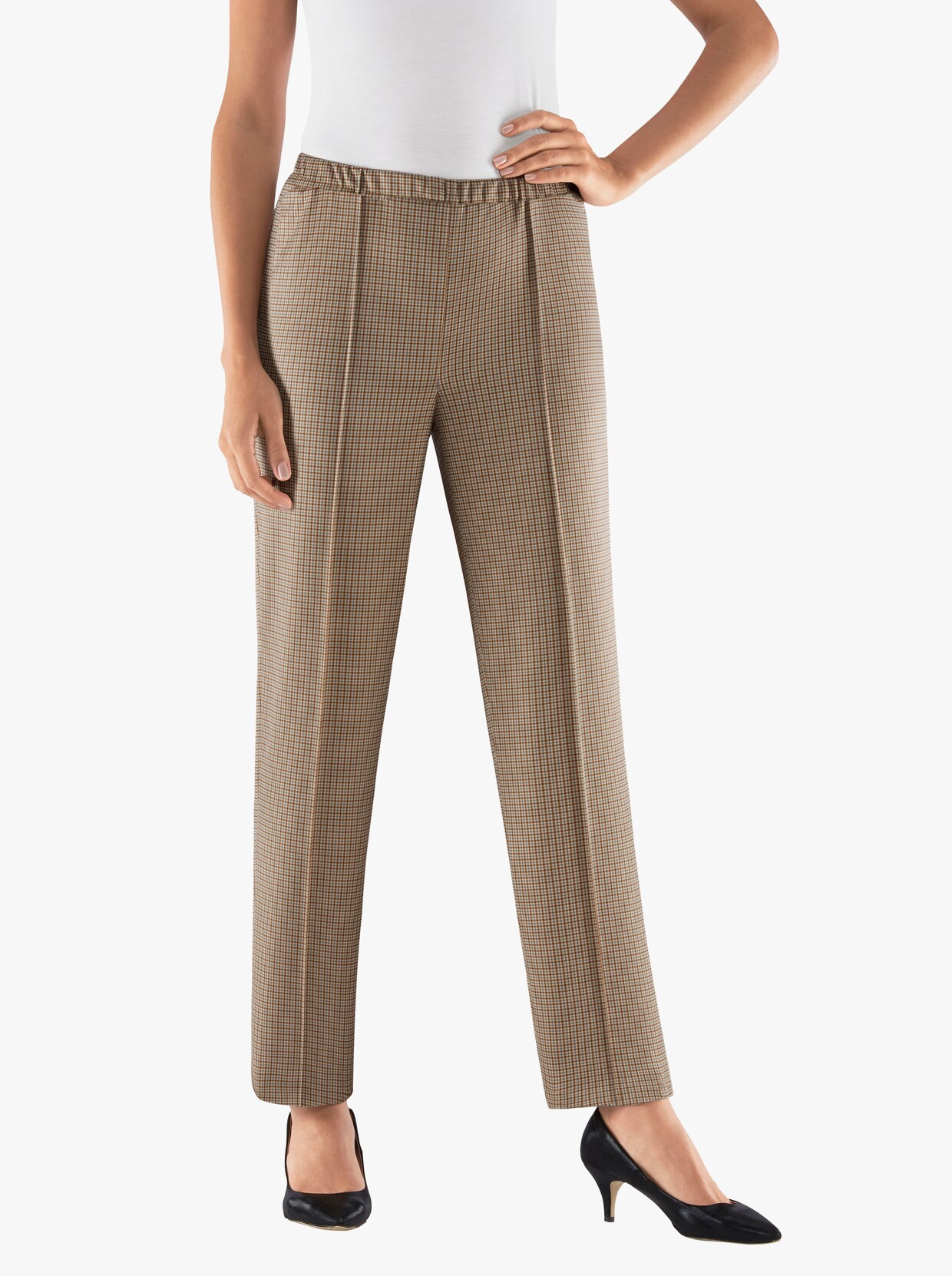 Jerseyhose - braun-kariert