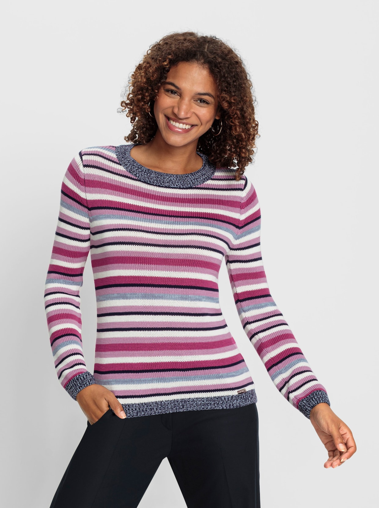 Pullover met lange mouwen - marine/magenta gestreept