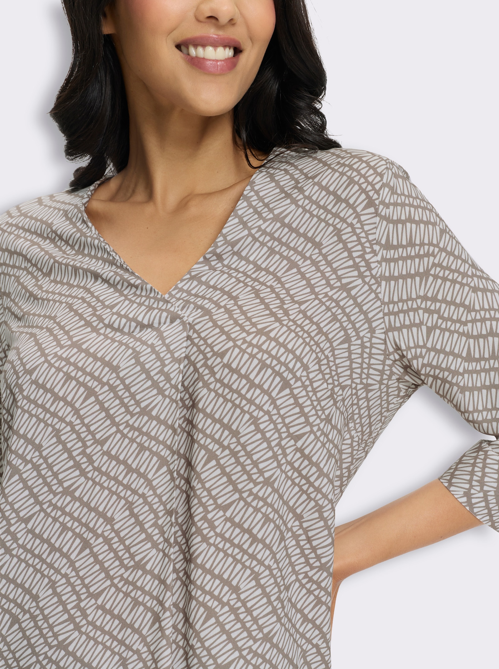 Schlupfbluse mit diagonalem Streifendruck - taupe-ecru-bedruckt