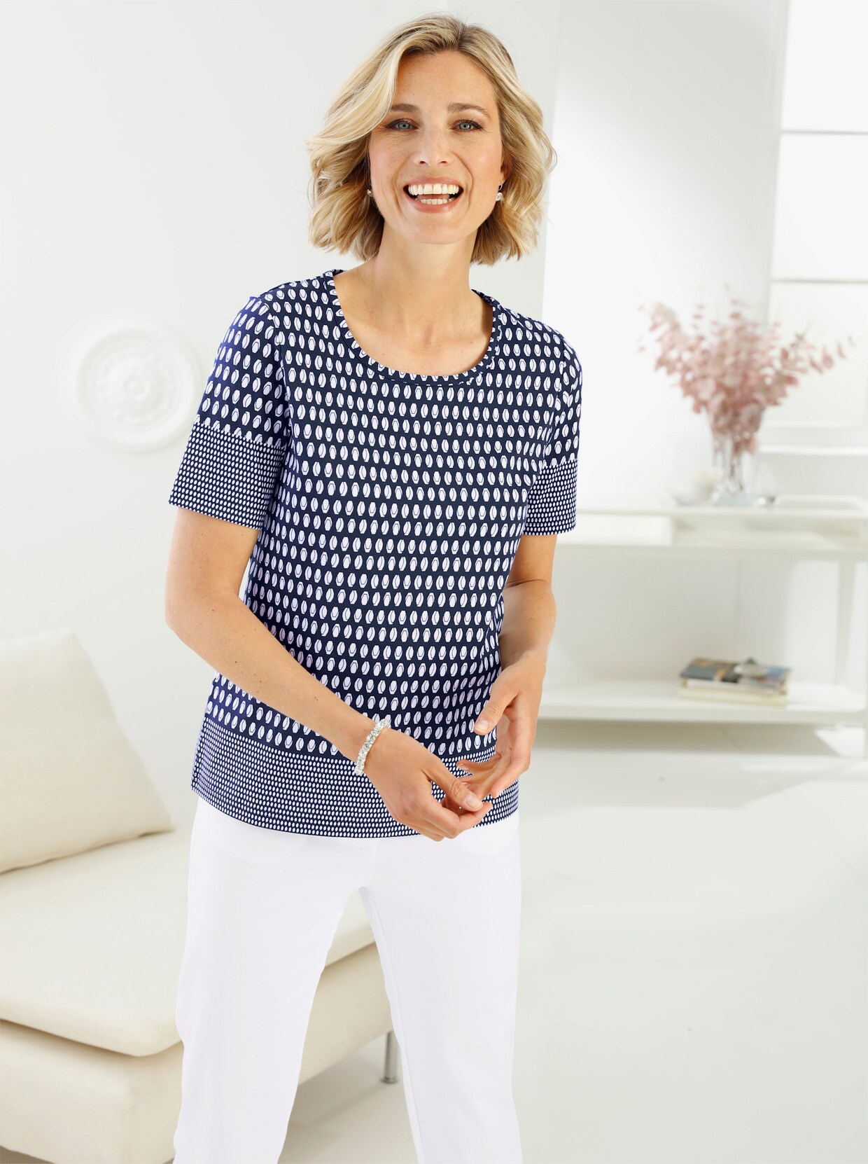 Shirt met ronde hals - nachtblauw gedessineerd