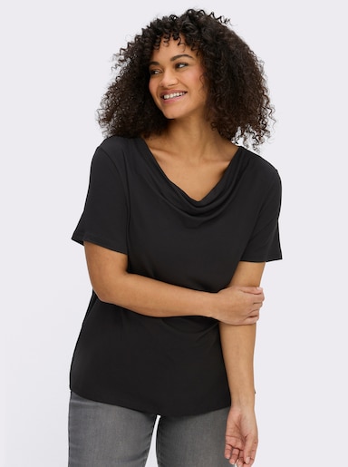 Wasserfallshirt mit kurzen Ärmeln - schwarz