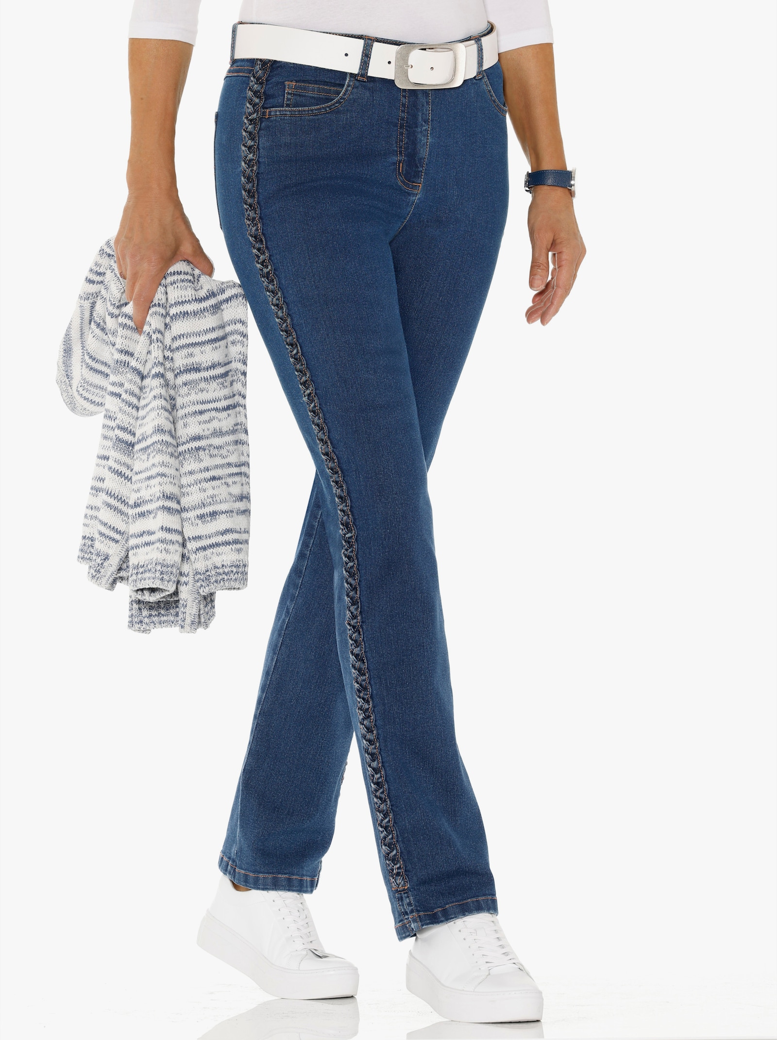 5-Pocket-Jeans mit Flechtverzierung an den Seiten - blue-stone-washed