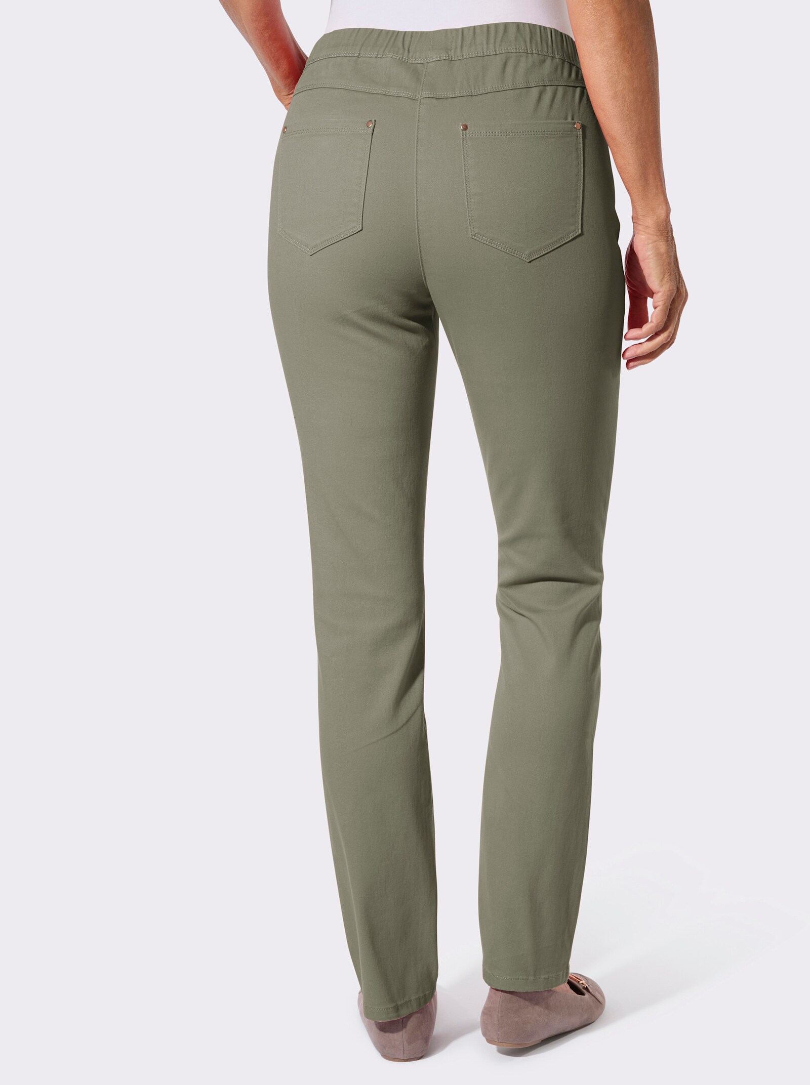 Schlupfjeans mit Schmuckknöpfen - khaki