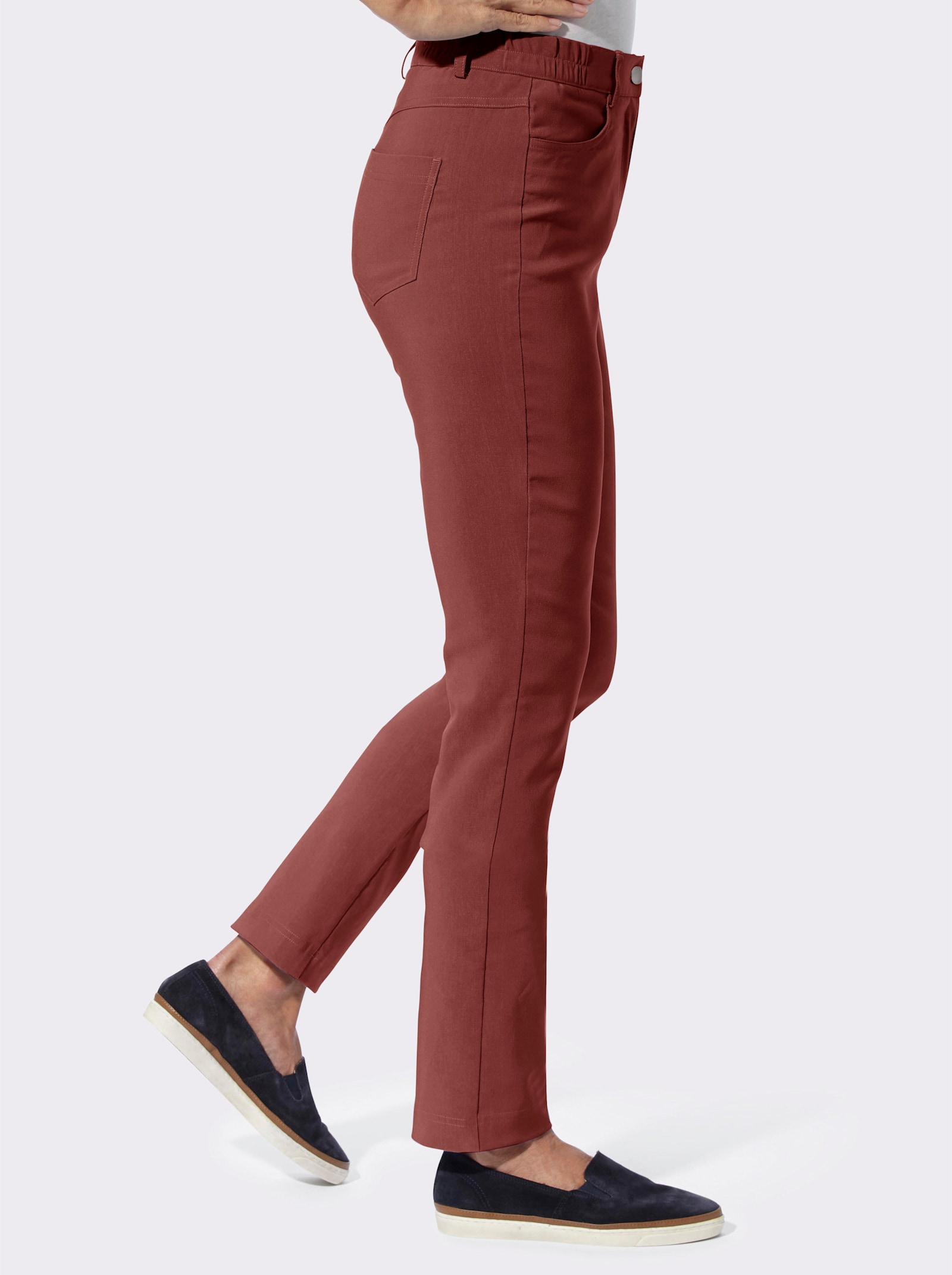 Bengalínové kalhoty s elastickým pasem na bocích - červenohnědá