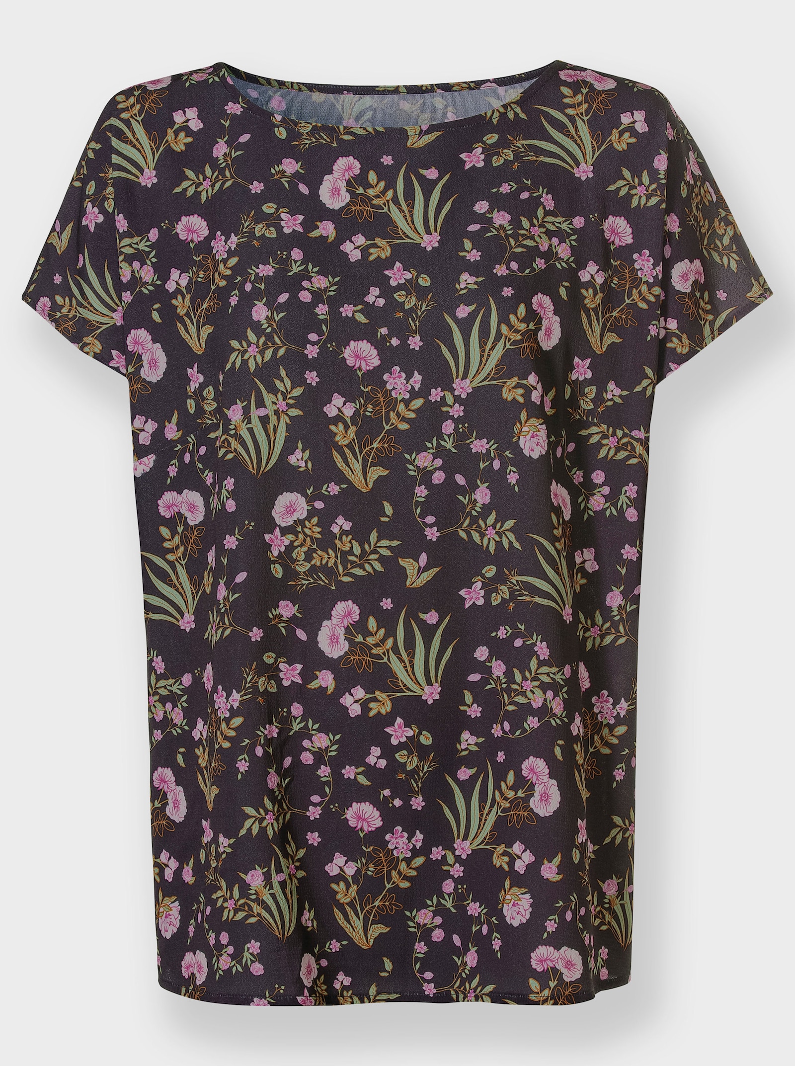Druckbluse in pflegeleichter Qualität - schwarz-rosé-bedruckt