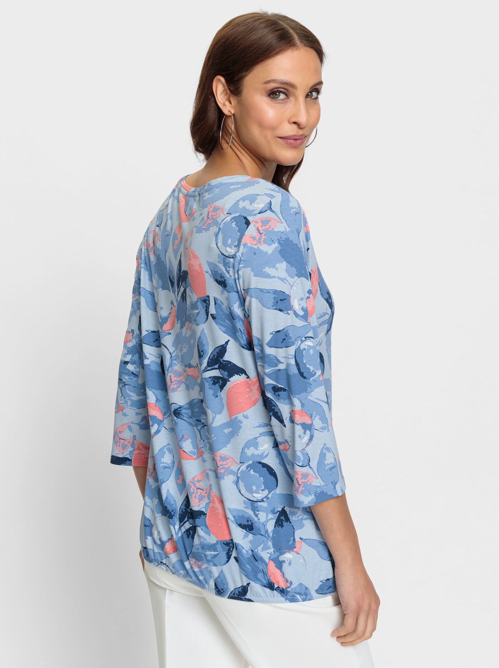 Shirt met 3/4-mouwen van viscose - hemelsblauw/flamingo bedrukt