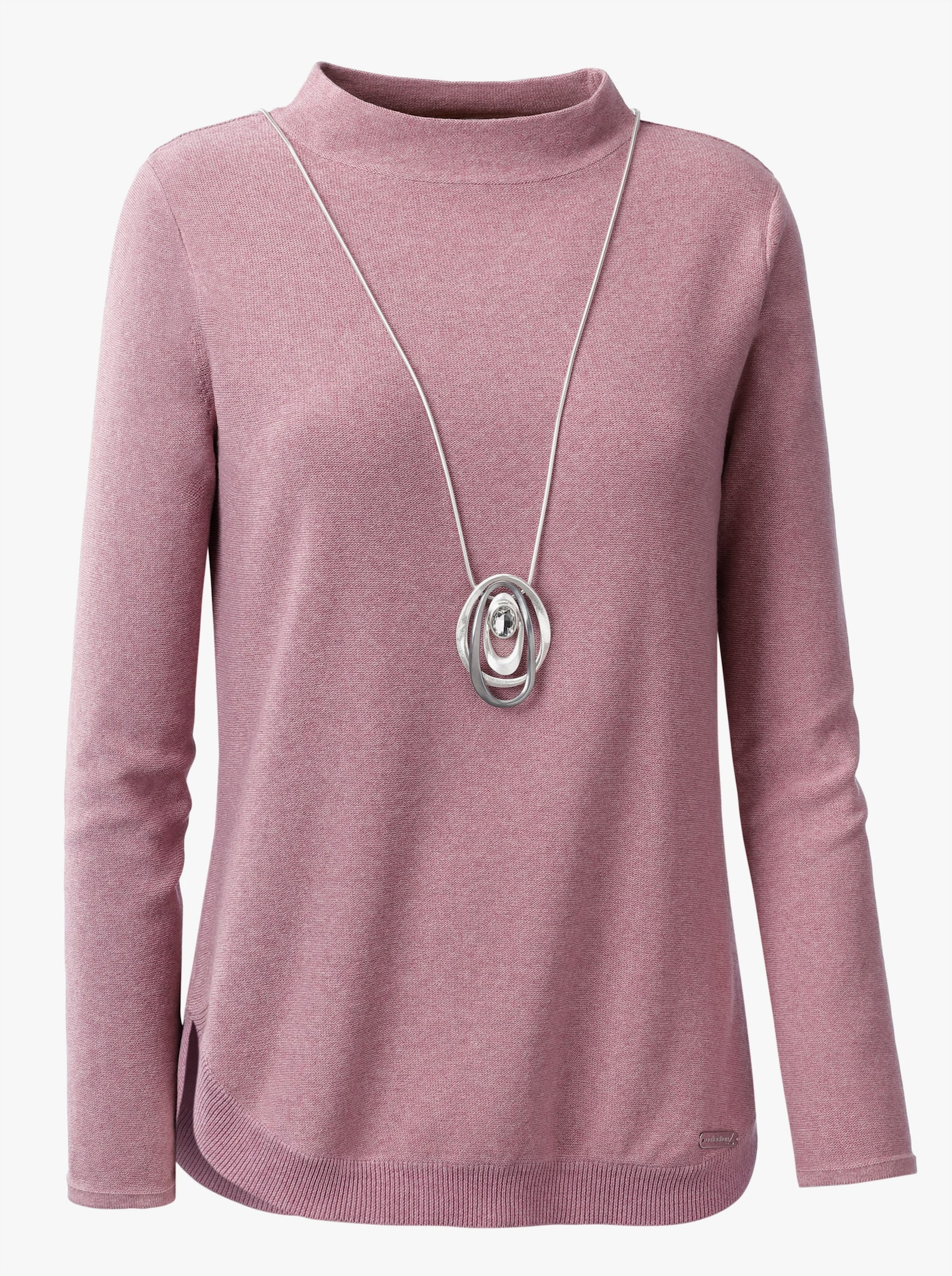 Langarm-Pullover mit Stehkragen - rosé-meliert