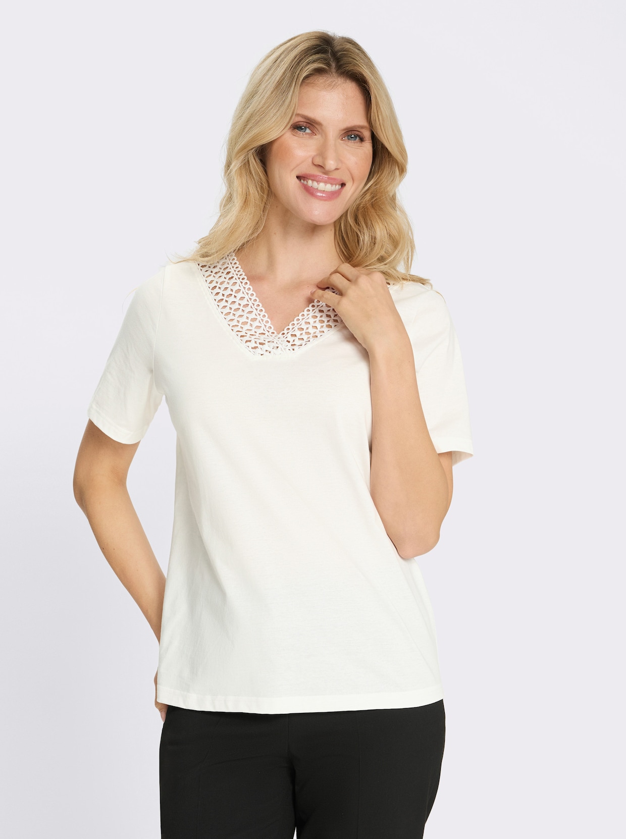 Spitzenshirt aus reiner Baumwolle - ecru