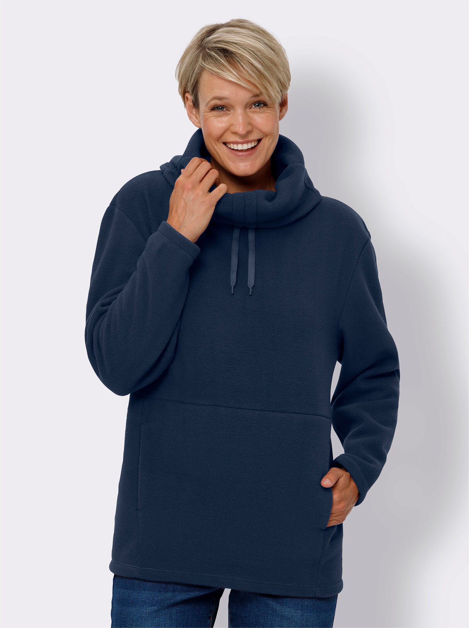Fleeceshirt mit weitem Rollkragen - dunkelblau
