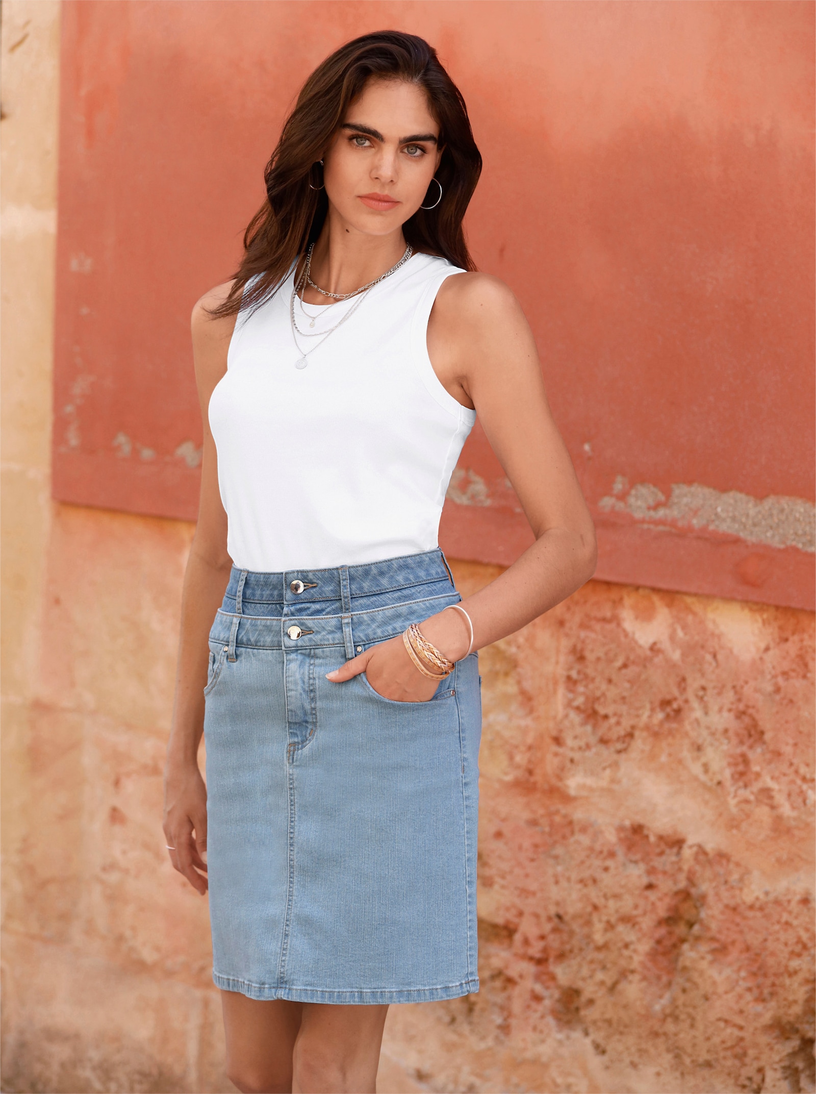 heine Jeansrock mit Doppelbund - blue-bleached