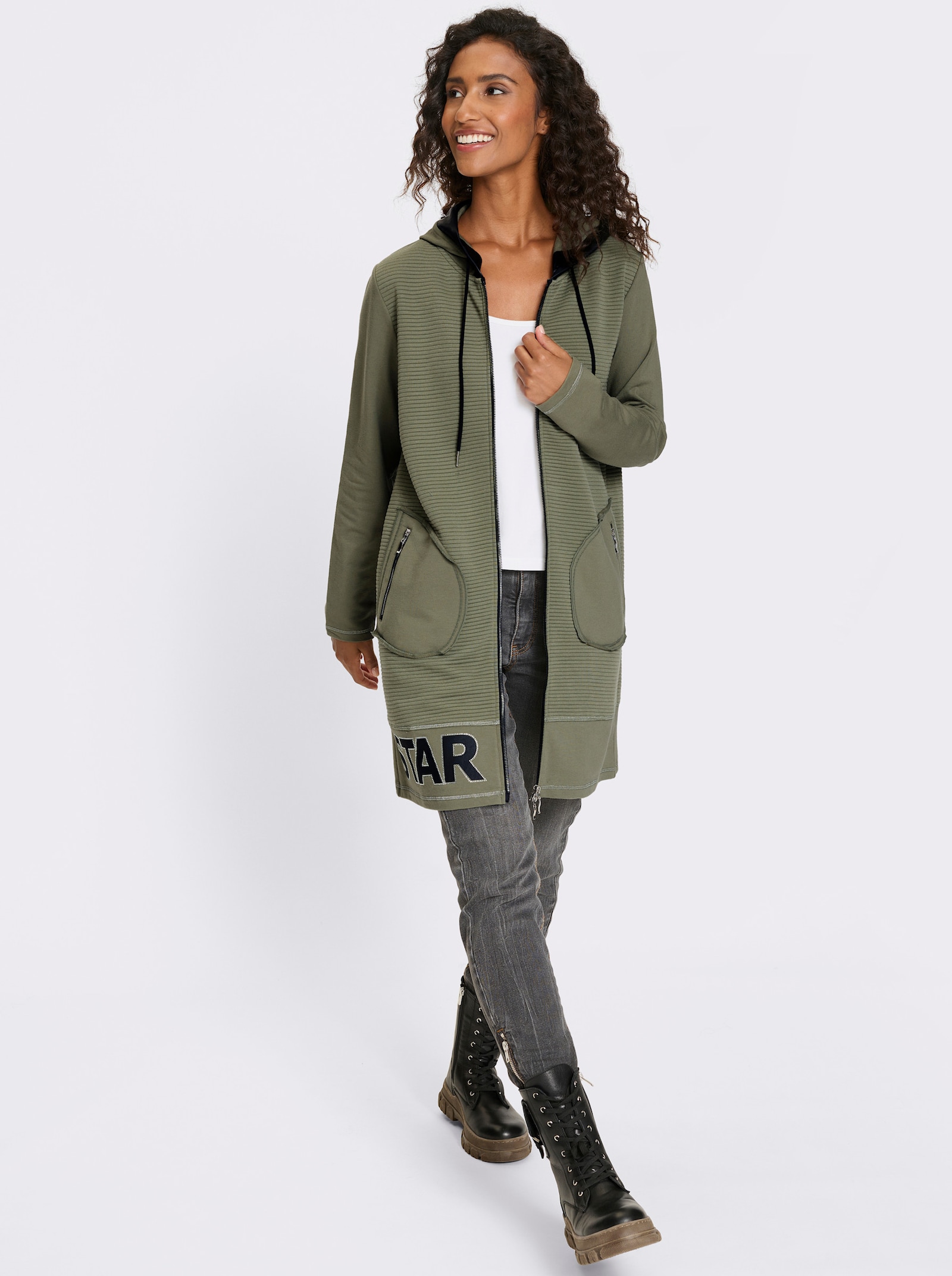 heine Shirtjacke mit 2-Wege-Zipper - khaki