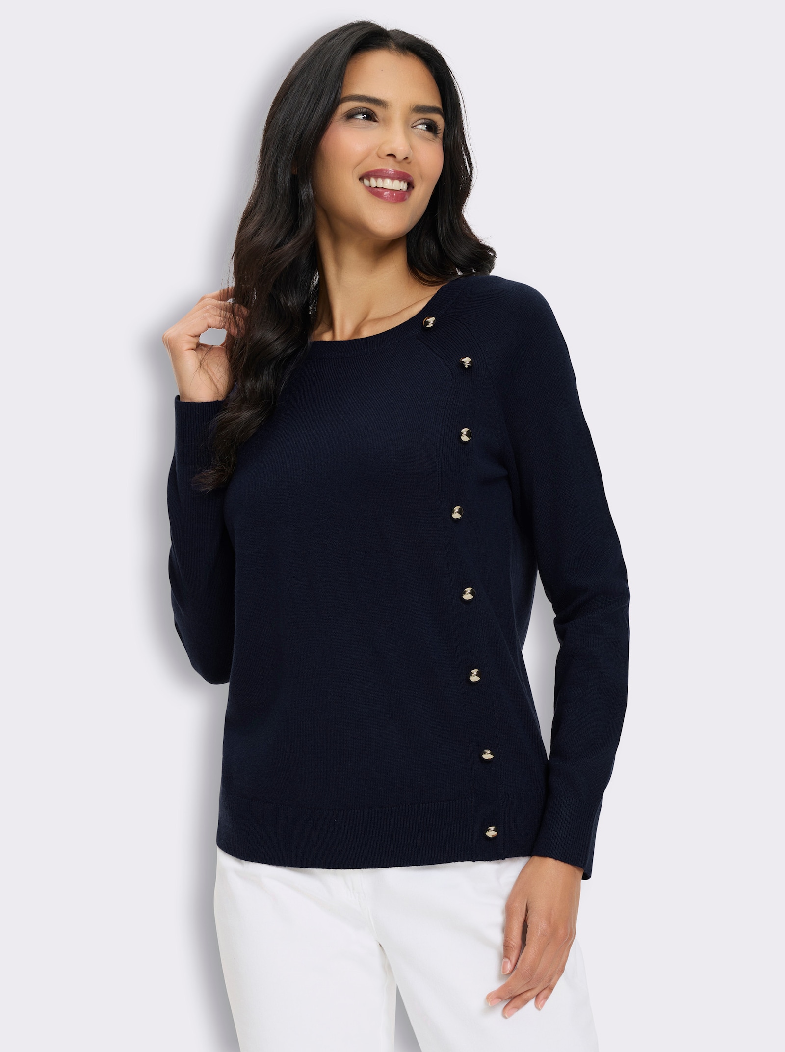 Langarm-Pullover mit Zierknöpfen - marine