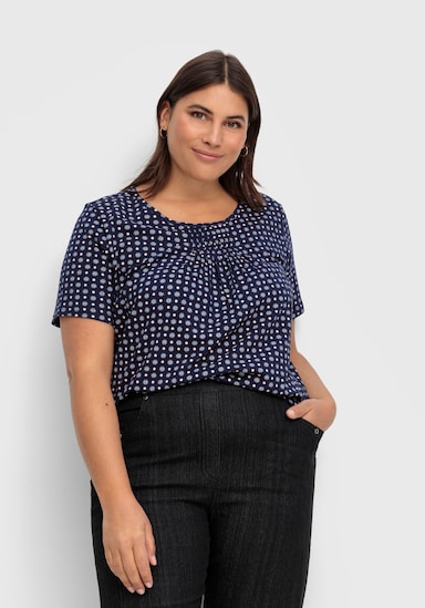 Kurzarmshirt im Minimaldessin - marine-gemustert